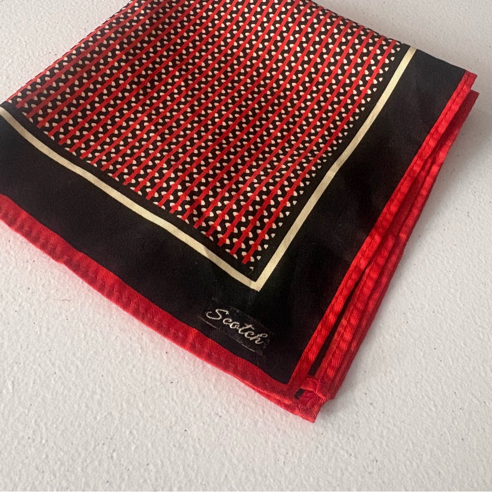 Scotch Brand Vintage Geometric Pattern Pocket Square Bandana Red Black‎ White